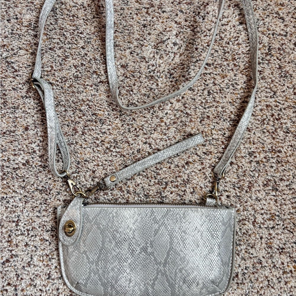 Joy Silver Snake Print Crossbody Bag